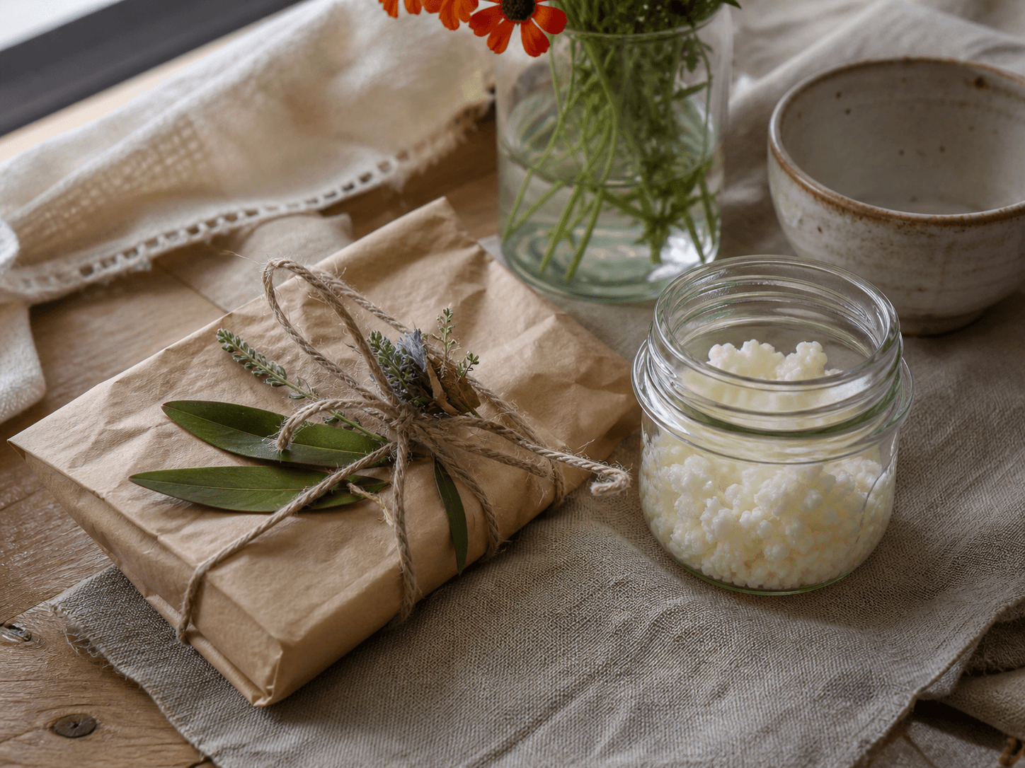 A handmade parcel of live Tibetan kefir grains